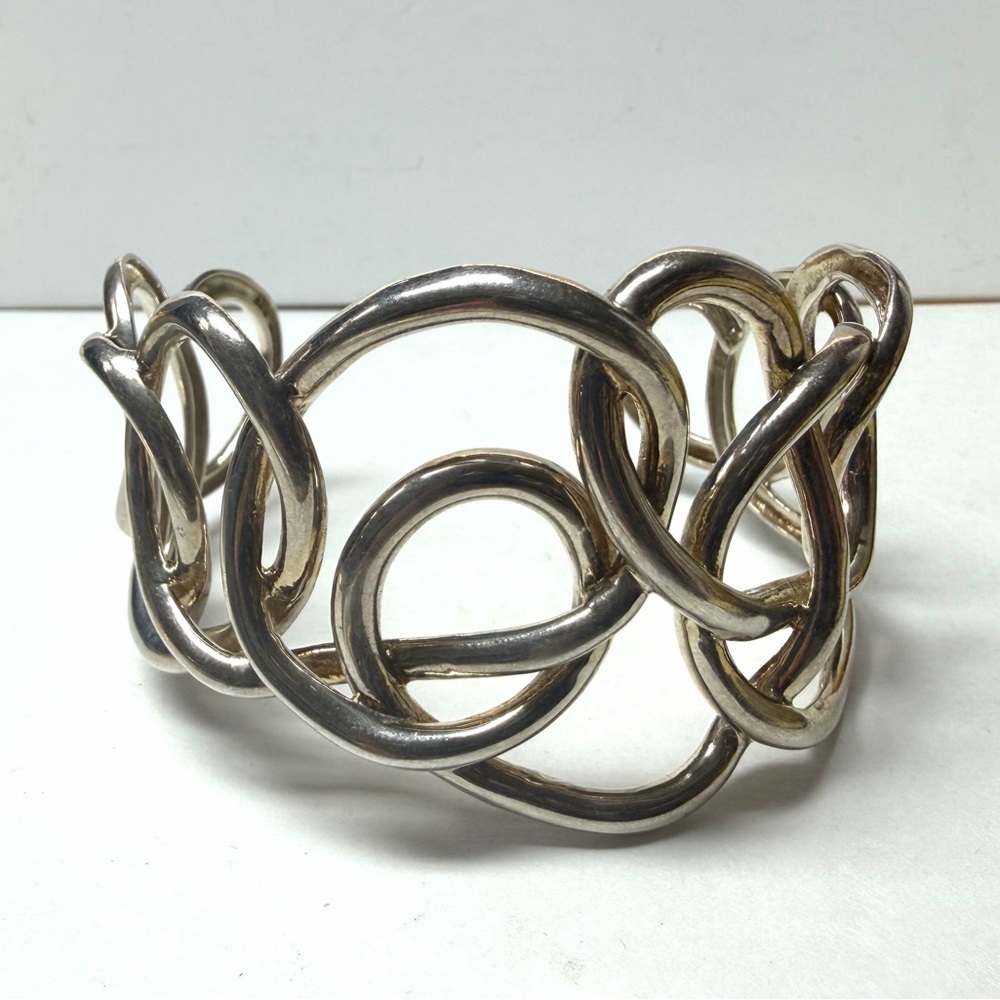 Interlocking Open Cuff Bracelet - Silver Tone - image 1